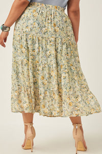 Plus Chiffon Floral Midi Skirt Style 5928 in Mint