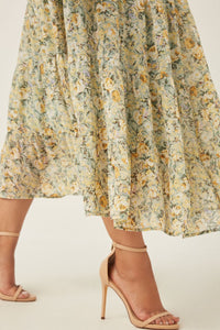 Plus Chiffon Floral Midi Skirt Style 5928 in Mint