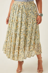 Plus Chiffon Floral Midi Skirt Style 5928 in Mint