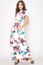 Ivory Floral Short Sleeve Maxi Dress 1436