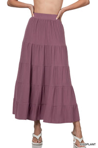 Plus Tiered Maxi Skirt Style 8214X in Eggplant