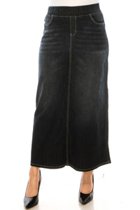 Extended Plus Long Denim Skirt Style 87241X Black Wash