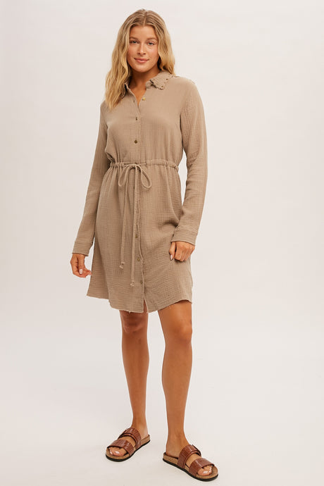 Cotton Gauze Shirt Dress Style 2442 in Ash Olive