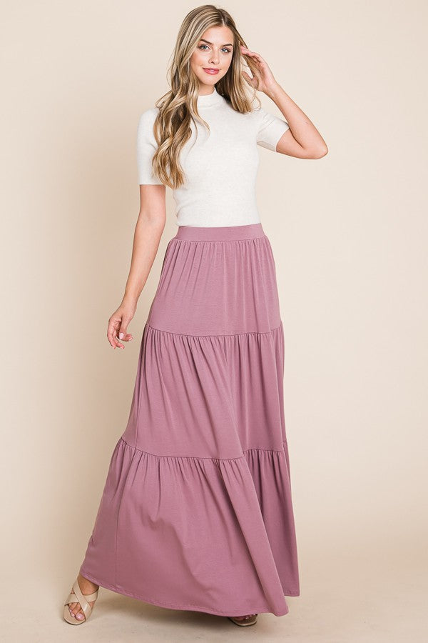 Tiered Maxi Skirt Style 1040 in Light Plum