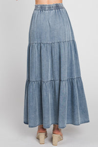 Tencel Tiered Long Denim Skirt in Denim Style 8014
