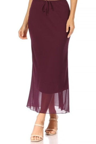 Chiffon Overlay Maxi Skirt Style 841 in Plum