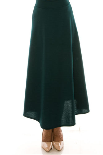 High Waist Long A-line Skirt Style 5001 in Hunter Green