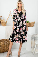 Plus Tiered Midi Dress Style 286 in Black Floral