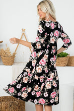 Plus Tiered Midi Dress Style 286 in Black Floral