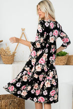 Tiered Midi Dress Style 286 in Black Floral