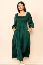 Dull Satin Smocked Dress in Hunter Green Style 1122