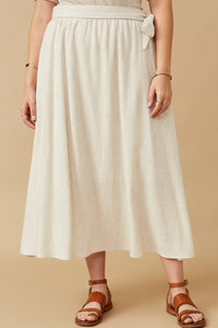 Plus Side Tie Linen Midi Skirt 6601 Oatmeal