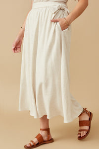 Plus Side Tie Linen Midi Skirt 6601 Oatmeal
