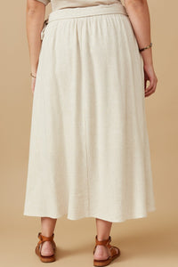 Plus Side Tie Linen Midi Skirt 6601 Oatmeal