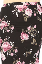 Plus Floral Print Knee-Length Pencil Skirt in Black/Plum Style 170