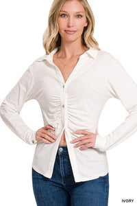 Button Down Blouse in Ivory Style 8383