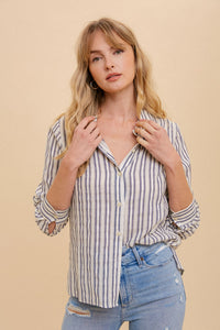 Textured Stripe Button Down Shirt 3313