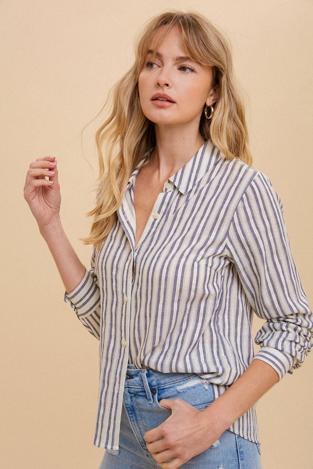 Textured Stripe Button Down Shirt 3313