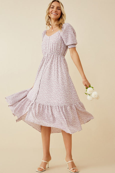 Ditsy Floral Midi Dress in Lavender 7002