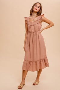 Smocked Yoke Midi Dress in Mauve Style 3055