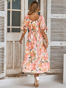 Floral Print Surplice Midi Dress in Orange Style 5294