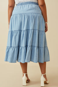 Plus Tiered Tencel Skirt Style 6950 in Light Blue