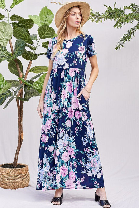 Floral Maxi Dress in Navy and Mint 4229