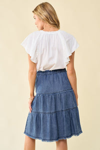 Tiered Frayed Denim Skirt 6420