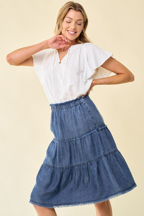 Tiered Frayed Denim Skirt 6420