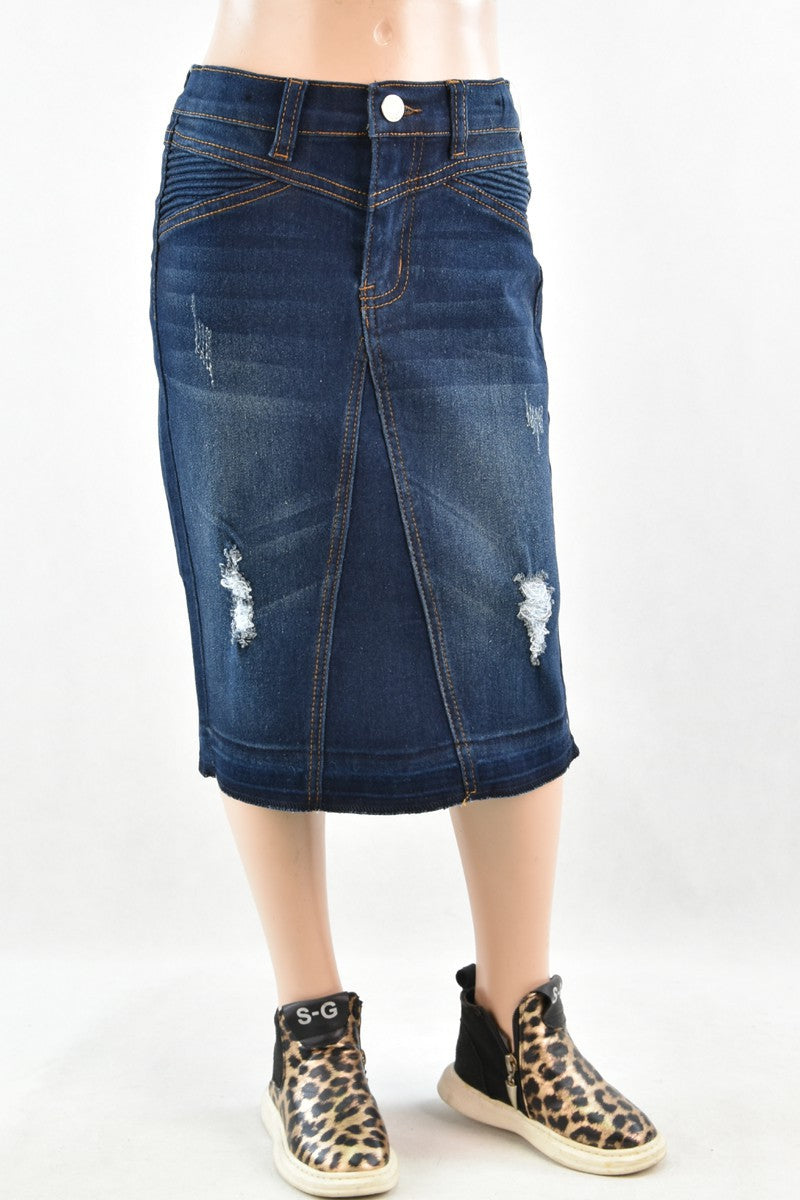Girls Denim Skirt in Dark Indigo Wash Style 79044