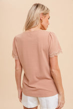 Puff Short Sleeve Edge Lace Knit Top in Nude Style 3215
