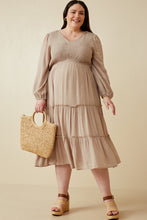 Plus Smocked Bodice Midi Dress Style 5181 in Stone