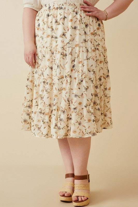 Plus Floral Tiered Chiffon Skirt Style 6908W