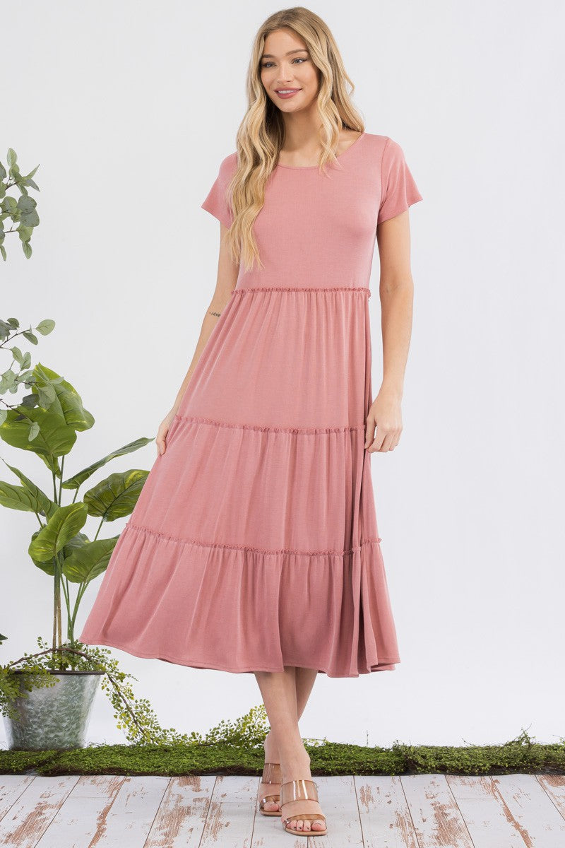Rib Tier Maxi Dress in Mauve Pink Style 3029