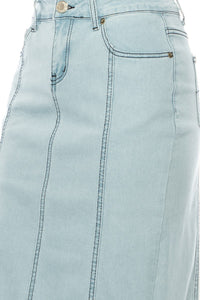 Stretch Denim Calf Length Pencil Skirt in Light Indigo Style 77105