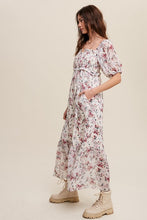 Smocked Top Tie Floral Print Chiffon Maxi Dress 1217