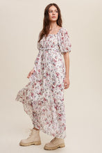 Smocked Top Tie Floral Print Chiffon Maxi Dress 1217