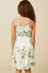 Girls Satin Floral Tank Dress Style 7339 in Sage