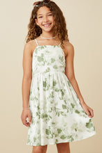 Girls Satin Floral Tank Dress Style 7339 in Sage