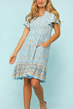 Boho Smocked Midi Dress Style 2340 in Light Blue