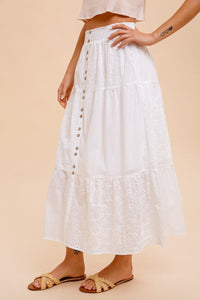 Eyelet Button Down Maxi Skirt in Off-White Style 3906