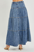 High Rise Tiered Long Denim Skirt 6128