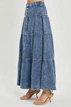 High Rise Tiered Long Denim Skirt 6128