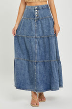 High Rise Tiered Long Denim Skirt 6128