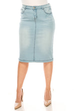 Plus Faded Denim Pencil Skirt Style 77239 in Light Indigo Wash