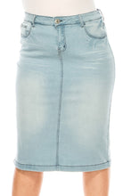 Plus Faded Denim Pencil Skirt Style 77239 in Light Indigo Wash