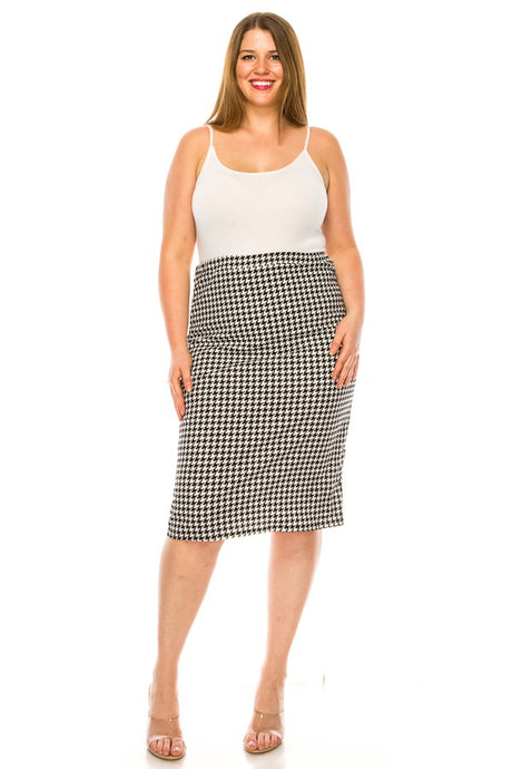 Plus Printed Knee Length Pencil Skirt 170 in Black/White
