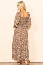 Floral Square Neck Maxi Dress in Mocha Style 1171