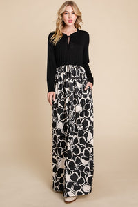 895 Long Sleeve Maxi Dress With Solid Bodice