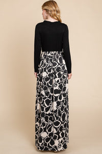 895 Long Sleeve Maxi Dress With Solid Bodice